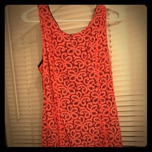 Cotton lace coral dress with navy lining